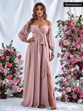 Dusty pink split thigh belted dress L
